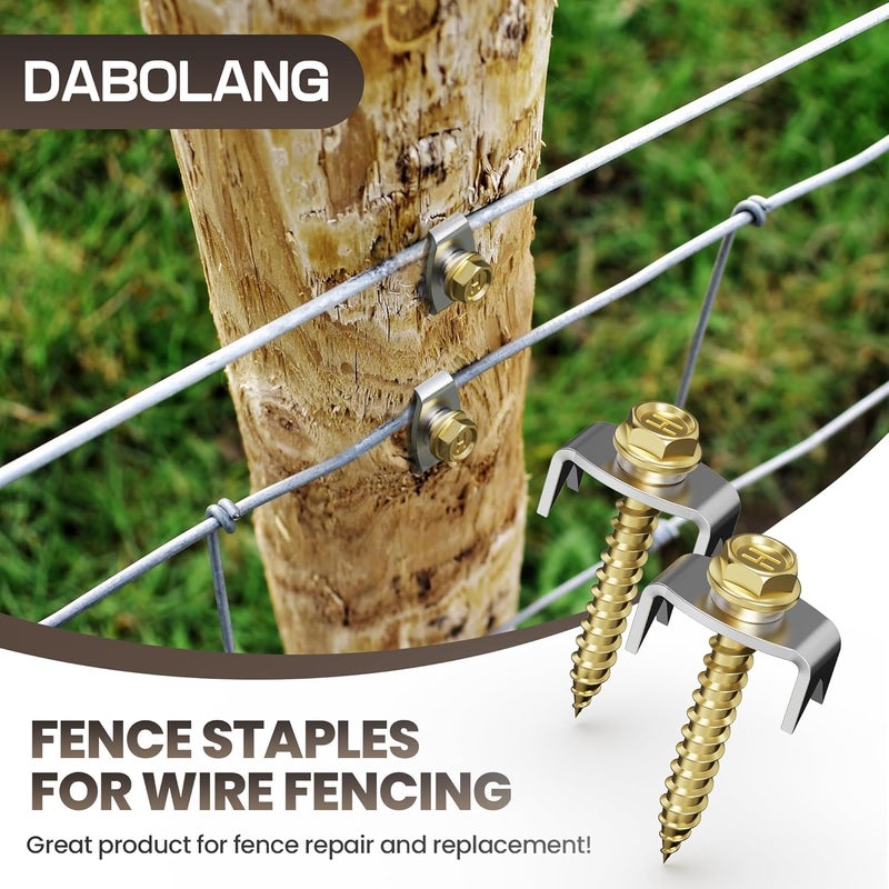 Dabolang 100 PCS Wire Fence Staples with Wire Fixer, Fence Fasteners for Wire Fencing, Fence Post Screws for Softwoods, Reuse/Easy Remove Fence Nails for Mesh and Woven Fencing Repair - Image 4